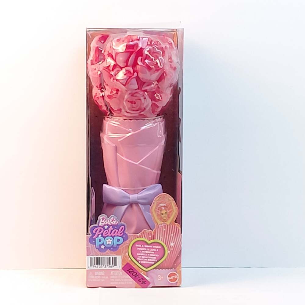 Barbie Petal Pop Scented Fashion Doll Rose Dress  Pet Bunny  Surprise NWT